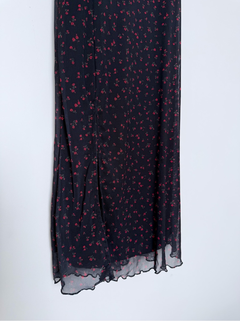 Ardene Mesh Floral Midi Dress Size XS Ruched Slit Coquette Cottagecore - Picture 9 of 14